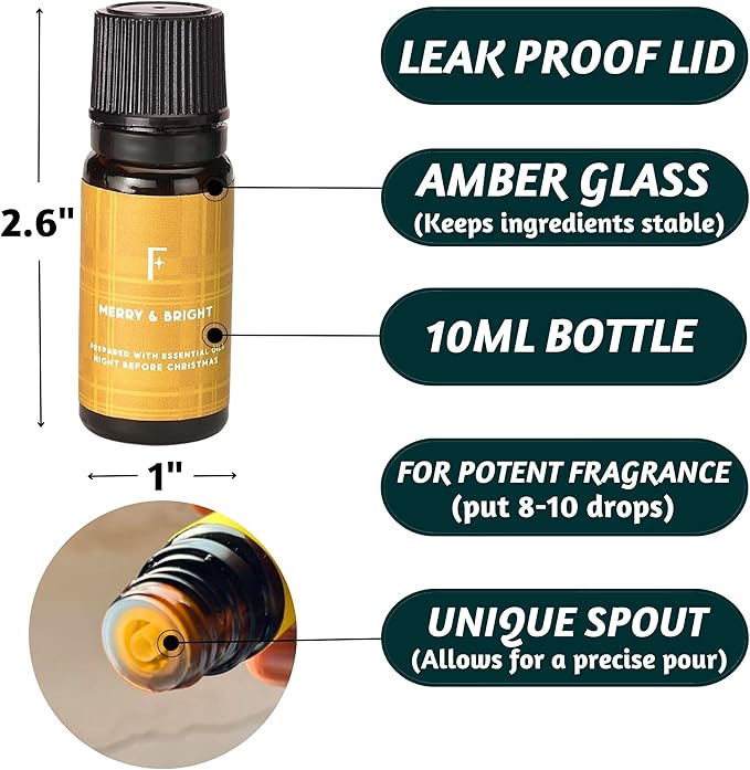 Folkulture Christmas Fragrance Oils for Diffuser | Set of 6 Christmas Essential Oils Set for Home | Peppermint, Candy, Apple Tart, Cranberry, Vanilla (Christmas Magic) | Xmas Gift - Bloomnest