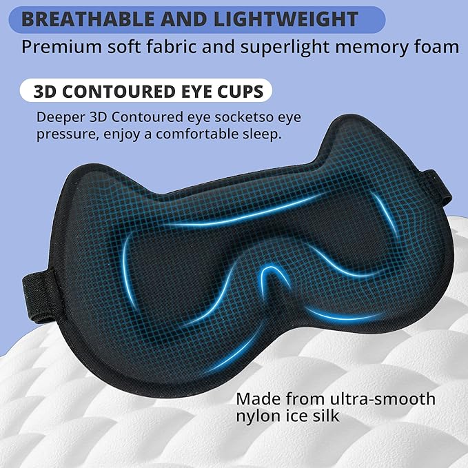 3D Kids Sleep Eye Mask: 3D Contoured Cup Sleeping Masks, Blindfold Sleep Eye Cover with Adjustable Strap, Memory Foam Lightweight Night Eyeshade for Boys Girls Teens (Royal Blue) - Bloomnest