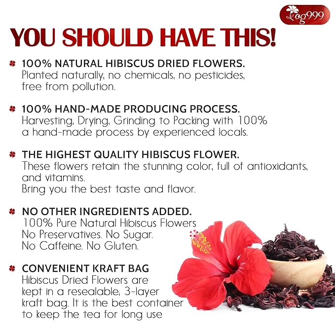 TOG999, Premium Hibiscus Flowers 16oz | Dried Petals | Naturally Caffeine-Free Herbal Tea | Vibrant Color & Tart Floral Flavor | Non-GMO, Gluten-Free, Vegan | Perfect for Tea, Beverages, and Crafts - Bloomnest