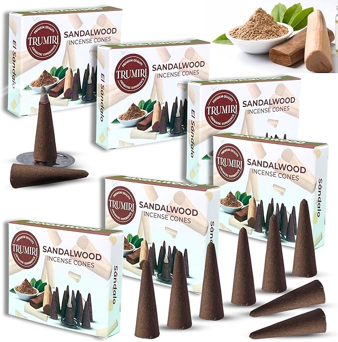 Sandalwood Incense Cones - Total 60 Cone Incense - Six Packs of 10 Insence Cones - Incense Cones Scented - Cone Incense Scents - Insense Cones - Inscent Cones