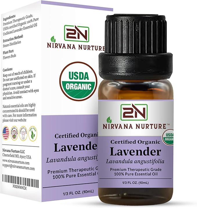 Lavender Essential Oil USDA Certified Organic, 100% Pure Natural Premium Grade, Undiluted- Aromatherapy Diffuser for Calm and Relaxation, Skin Care, Hair Care NirvanaNurture