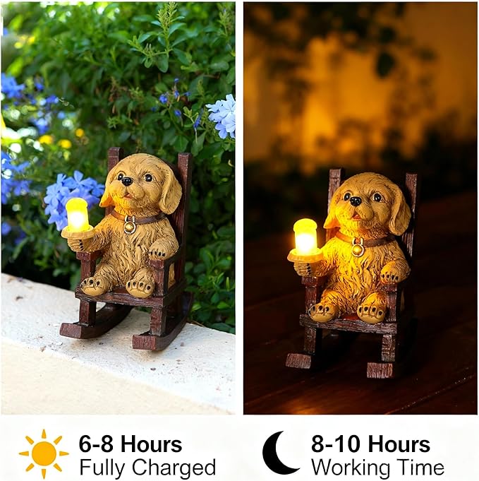 Outdoor Dog Statues Solar Garden Decor : Dog Figurine with Candle Lamp Decor,Unique Garden Art for Porch Patio Balcony Yard Lawn Ornaments - Birthday Christmas Housewarming Gifts for Grandma Mom Women - Bloomnest