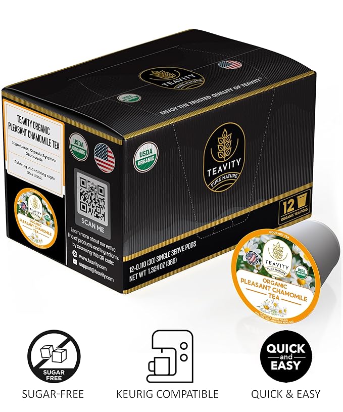 Teavity Organic Chamomile Tea Pods for Keurig - Decaf, 12 Count - Bloomnest