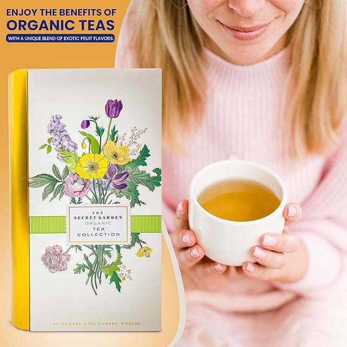 Premium Organic Tea Bag 80 Pack Sampler Designer Tin Book Gift Set 10 Per Flavor Assorted Variety Exotic Fruit Herbal Black And Green Teas Individually Wrapped (8 Flavors) - Bloomnest