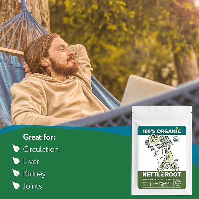 Organic Stinging Nettle Root Tea (40 Tea Bags) - Traditionally Used Herbal Tea for Men’s Health - Supports Prostate, Hormonal Balance & Energy - Té de Raíz de Ortiga - Bloomnest