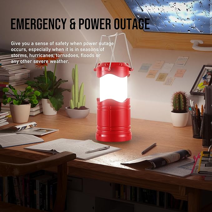 Lichamp LED Camping Lantern, 4 Pack Battery Powered Flashlight for Power Outages, Portable Collapsible Hanging Light Essential for Home, Outdoor, Emergency Lamp Survival Kit Gear for Hurricane, Red - Bloomnest