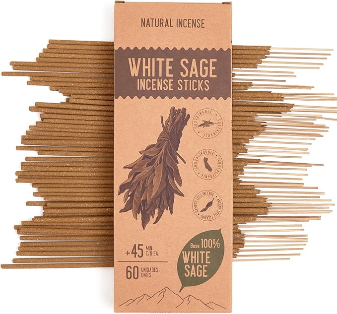 White Sage Incense Sticks - Total 60 Insence-Sticks - Smudging Incense for Positive Energy & Spiritual Cleansing