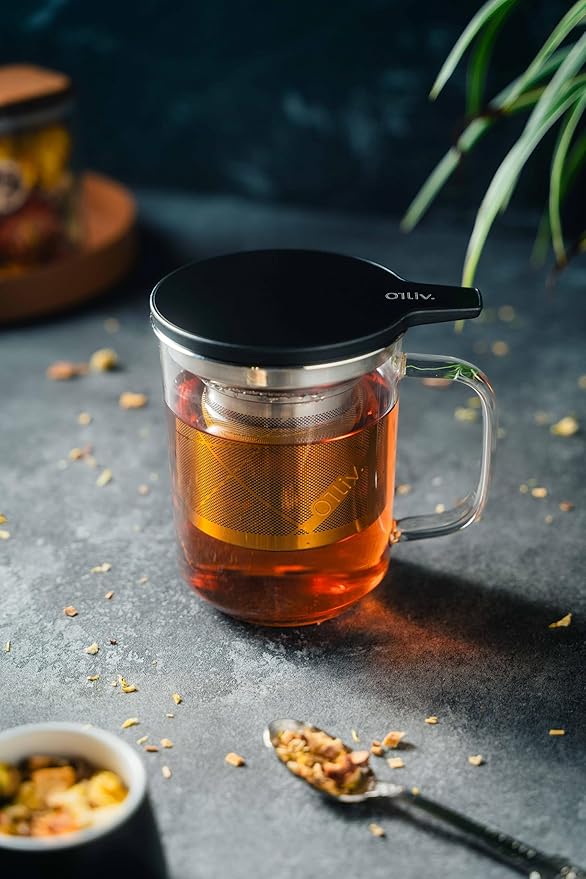 Glass Tea Cup with Infuser and Lid & Stainless Steel 400ml, Premium Borosilicate Tea Mug & Stainless Steel Filter, Heat-Resistant Brewing Set for Tea Lovers (Gift Ready Packaging) - Bloomnest