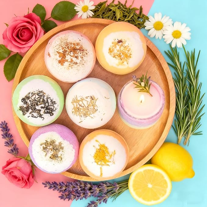Natural Dried Flower Bath Bombs Gift Set - Lavender, Rose, Lemon,Aromatherapy, Wife or Girls Birthday Gift Ideas Gift Preferred - Bloomnest