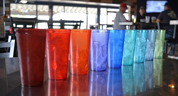 Party Outlaw Clear Plastic Cup Tumblers 6 Pc 20oz Lightweight, Heavy Duty Stackable Cafe Style Plastic Glasses. Reusable & Dishwasher Safe Ice Tea & Water Cups - Bloomnest