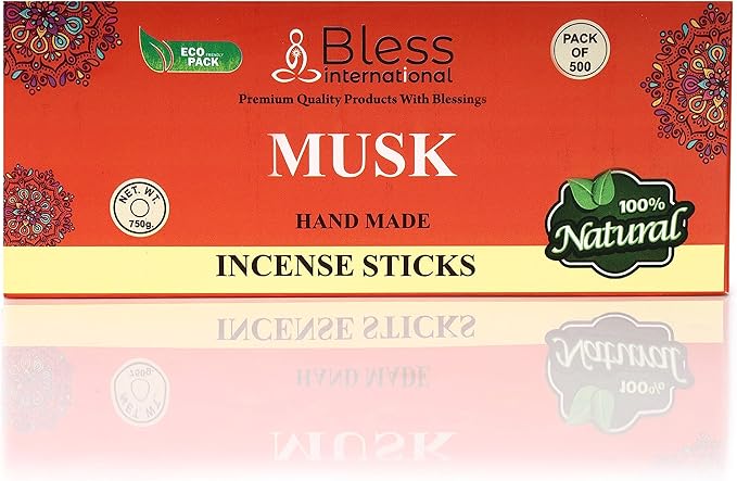 Bless-Musk 100%-Natural-Handmade-Hand-Dipped-Incense-Sticks Organic-Chemicals-Charcoal-Free Purification-Relaxation-Positivity-Yoga-Meditation Best-Woods-Scent (500 Sticks(26 OZ)) BlessInternational