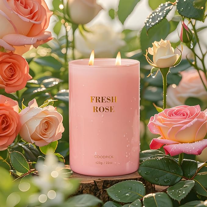 Goodpick Fresh Rose Candles for Women, Pink Candle, Soy Wax 22oz Large 120 Hours Burning, Aromatherapy Candles - Bloomnest