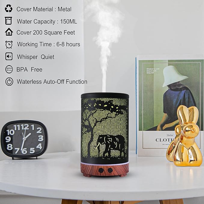 Essential Oils Diffuser,Aromatherapy Diffuser,Birthday Gifts for Women Mom Grandma,Metal Cool Mist Humidifier with 7 Colors Lights Waterless Auto Off Air Diffusers（Elephant） - Bloomnest