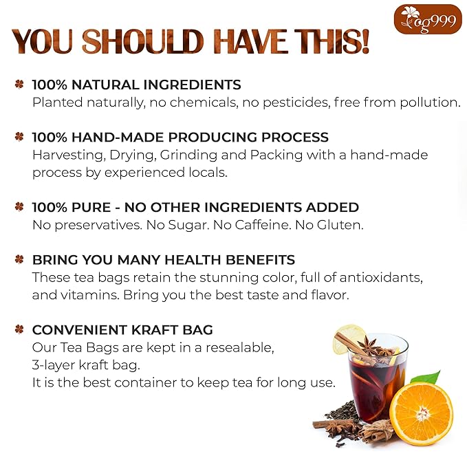 TOG999, 120 Tea Bags – Special Blend of Cinnamon, Black Tea, Orange Peel and Cloves, 100% Natural Ingredients, Hand-made Blend Herbal Tea. Eco-conscious Tea Bags. No Sugar, No Caffeine, No Gluten, Vegan. - Bloomnest