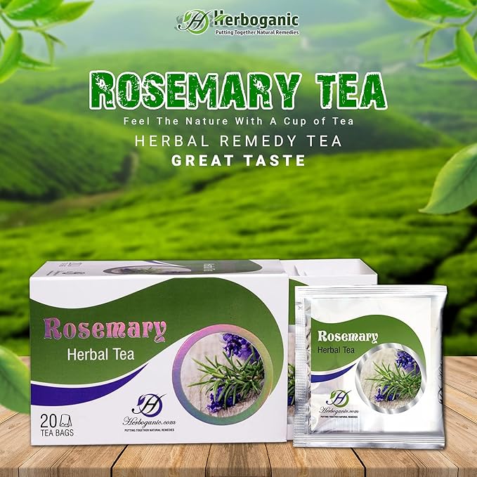 HERBOGANIC Rosemary Herbal Tea - Digestion Support and Immune Boost | Refreshing and Delicious Blend | Natural Ingredients | 20 Tea Bags - Bloomnest