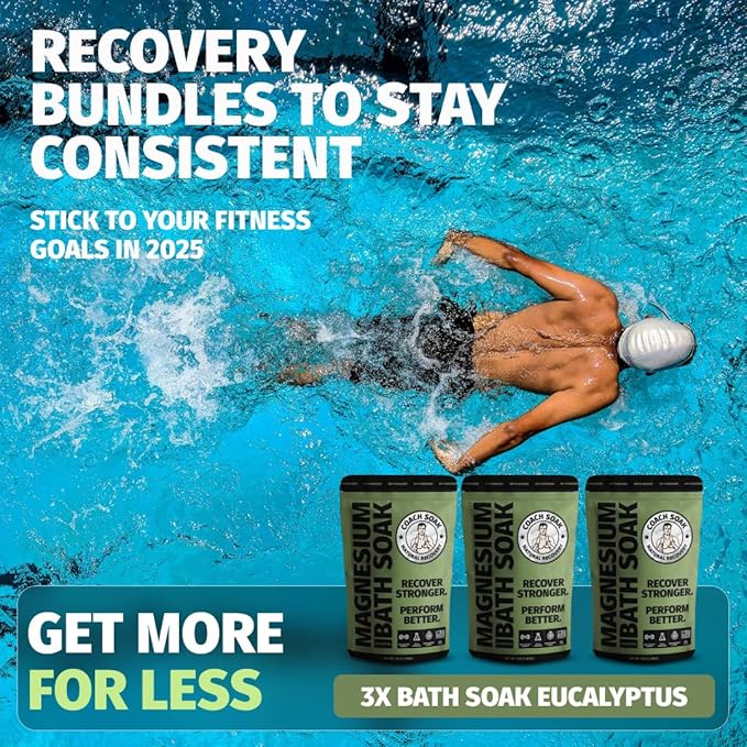 Coach Soak Recovery Bath Soak - Alternative to Epsom Salt Bath Soak - Fast-Absorbing Pure Magnesium Flakes with 21 Minerals, Bath Salts & Essential Oils - 9 lb (3 Pack) - Eucalyptus Tea Tree - Bloomnest