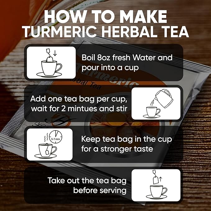 HERBOGANIC Turmeric Herbal Tea - Digestion Support and Immune Boost | Refreshing and Delicious Blend | Natural Ingredients | 20 Tea Bags - Bloomnest