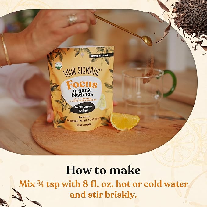Four Sigmatic Think Organic Black Tea | Instant Lemon Tea w/Lion's Mane & L-Theanine for Mental Clarity & Focus | Organic Herbal Teas w/Adaptogens | Vegan, Gluten-Free | Lemon, 24 Servings - Bloomnest