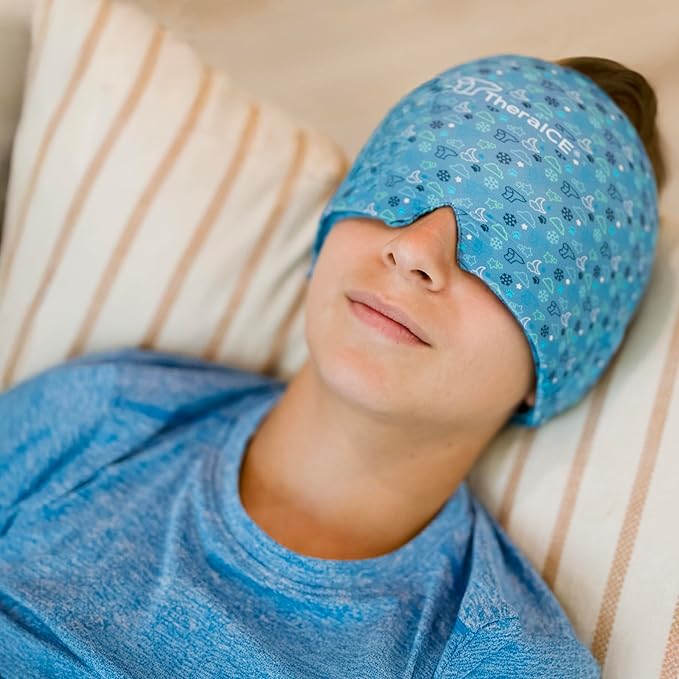 TheraICE Migraine Relief Cap Junior, Soothing Headache Boo Boo Ice Pack Mask Products, Cooling Gel Hat JR, Face Cold Compress Head Wrap for Bumps, Bruises and Cooling temperatures - Bloomnest