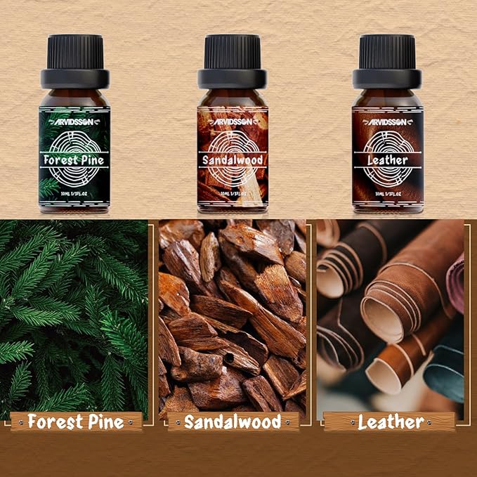 Woody Essential Oils Set, ARVIDSSON Woodsy Fragrance Oil for Candle Making, Sandalwood, Leather, Teakwood, Frankincense, Cedarwood, Pine, Diffuser Essential Oil for Men and Women - Bloomnest
