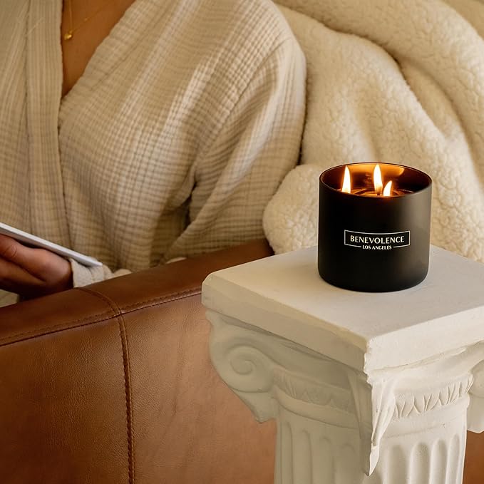 Benevolence LA 3 Wick Candle, Charcoal Large Scented Candle | Soy Candles | Holiday Candle Gifts for Women and Men | Home Fragrance | Aromatherapy | Bathroom Freshener 14.5 Oz, 45 Hour Burn - Bloomnest