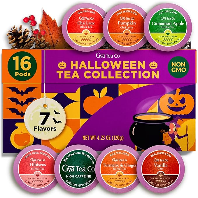 Gya Tea Co Halloween Tea Pod Collection Gift Set (16 Count) - Different Flavors Assorted Variety Pack - Bloomnest