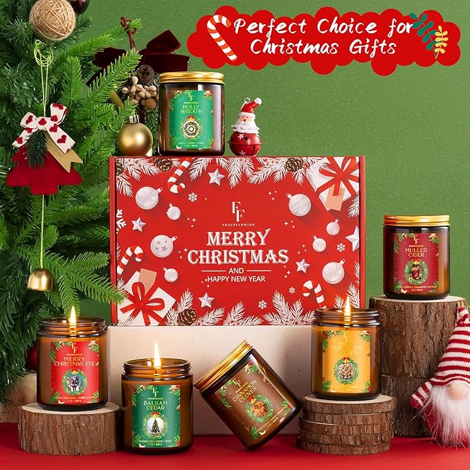 Christmas Candles Set, Scented Candles for Home, 6 Pack Holiday Natural Soy Candles, Christmas Gifts for Women Men, Winter Fragrance of Cedar/Cookies/Cider/Cinnamon/Wreath/Christmas Eve - Bloomnest