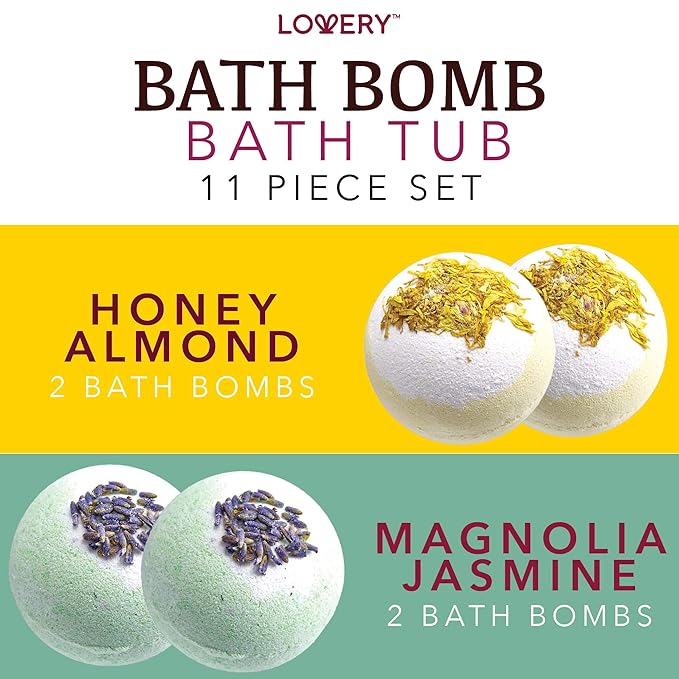 Bath Bomb Self Care Gifts for Women, White Elephant Gifts for Adults,10 Oversized Two Tone Bath Fizzies with Shea & Coco Butter Dry Flower Petals, Rich, Spa Bath Set in Cute Tub - Bloomnest