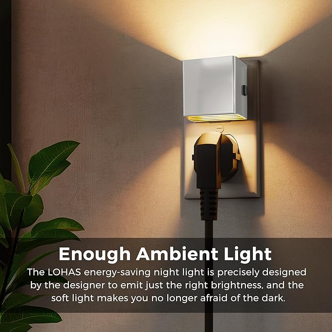 L LOHAS LED Night Light,Night Lights Plug into Wall,[2-Pack] Dimmable Night Light with Light Sensor,3000K Warm White,Silver Nightlight for Bathroom Hallway Kitchen - Bloomnest