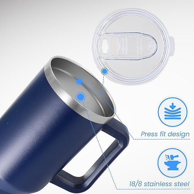 DOMICARE 40 oz Tumbler with Handle and Straw, Stainless Steel Tumbler with Lid and Straw, Reusable Vacuum Insulated Cup, Travel Coffee Mug, Navy Blue, 1Pack - Bloomnest