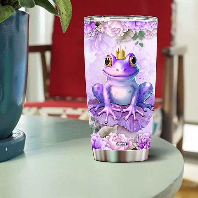 Personalized Frog Tumbler Frogs Gifts Customized Name Mug Water Bottle Cute Kawaii Purple Birthday Christmas Valentine Gift For Women Ideas 20oz Insulated Stainless Steel Coffee Cup With Lid - Bloomnest