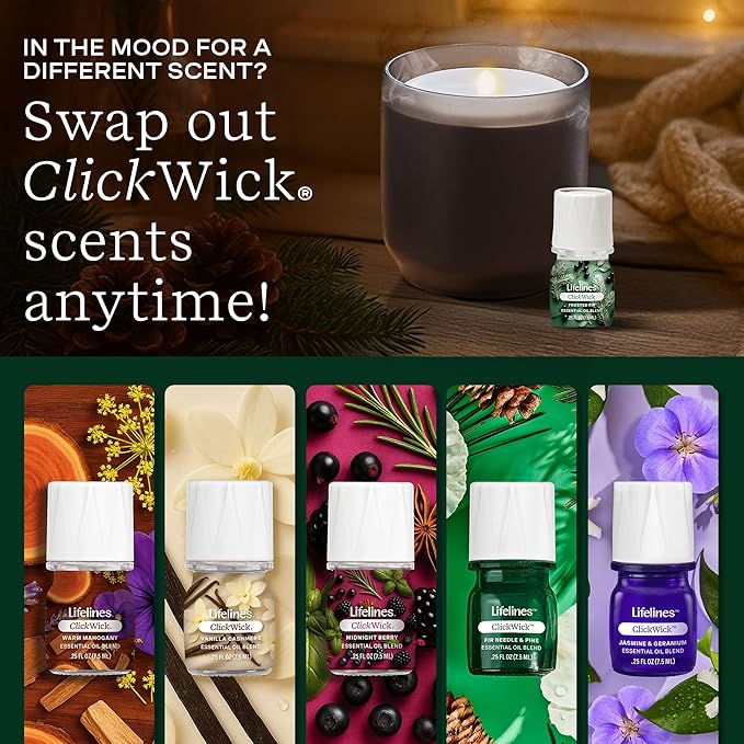 Lifelines ClickWick Essential Oil Blends for Lifelines Diffusers, 3-Pack Frosted Fir Set – Essential Oil Blend Refill for Candle, Plant & Shower Aromatherapy Diffuser – Fragrance for Diffusers - Bloomnest