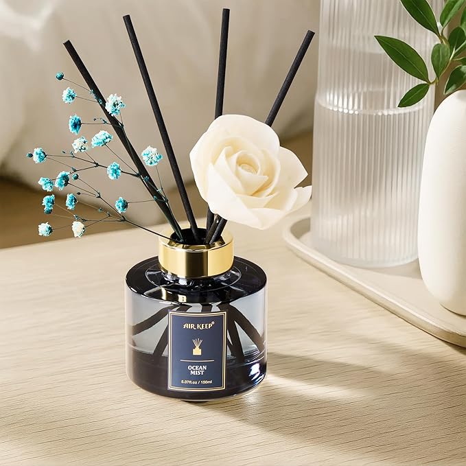 Airkeep Flower Reed Diffusers Set, 5.07 oz Ocean Mist Scented Oil Diffuser with 8 Reed Sticks, Home Fragrance Diffuser Gift Set for Bathroom & Office Decor 150ml - Bloomnest