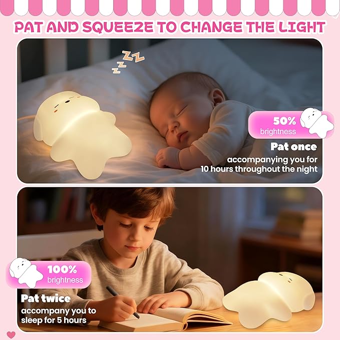 Night Light for Kids, Rechargeable Dimmable Silicone LED Nightlight with 7 Colors, Baby Nursery Night Lamp, Touch Squishy Lamp, Cute Gifts for Girls, Boys, Toddler Room Decor, Lying Dog - Bloomnest