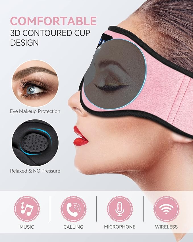 MUSICOZY 3D Bluetooth Sleep Mask with HD Stereo Sound, Wireless Sleep Headphones for Side Sleepers, Music Headband Eye Mask for Sleeping, Relaxation, Travel, Yoga, Cool Gadgets for Women Mom Girls - Bloomnest