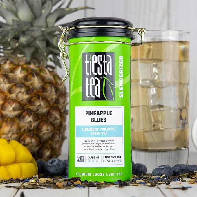 Tiesta Tea - Pineapple Blues, Premium Loose Leaf Blend, Blueberry Pineapple Green Tea, Refreshing Blend, Medium Caffeinated, Hot or Iced, Seasonal Flavors, 50 Cups, 5 Ounce Refillable Tin - Bloomnest