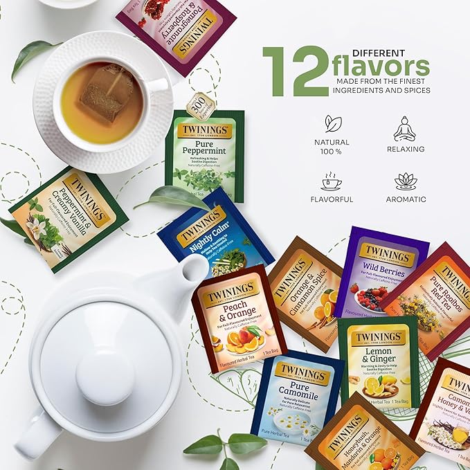 Twinings 48 Tea Bags Herbal Variety Pack – 12 Herbal Flavors, Caffeine-Free, Individually Wrapped, Perfect Tea for Any Occasion - Bloomnest