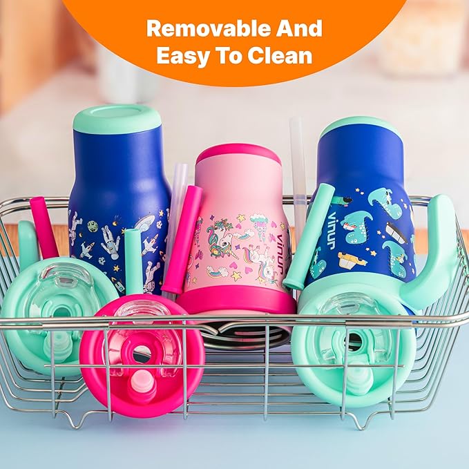 VINUR Kids Tumbler with Handle 14 oz Stainless Steel Double Wall Vacuum Insulated Tumbler with Lid and Straw, Leak Proof Water Cup for Travel (Astronaut) - Bloomnest