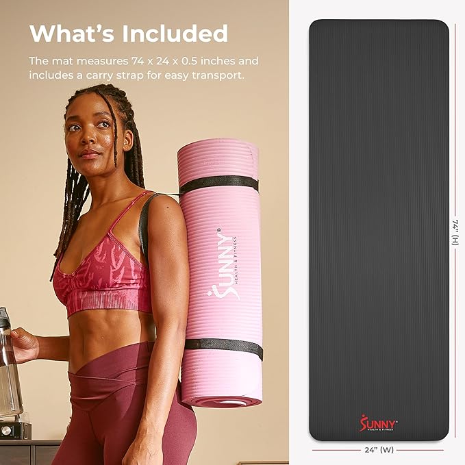 Sunny Health & Fitness Non-Slip Yoga Mat – Durable, Anti-Tear, Lightweight, Cushioned Support for Yoga, Pilates, Stretching Exercises, Meditation and Floor Workouts | Multiple Sizes & Colors - Bloomnest