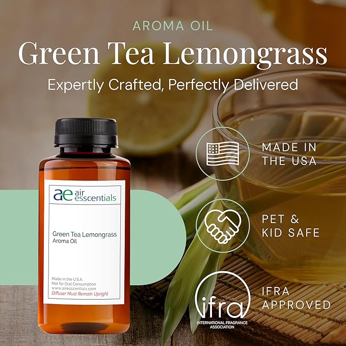 Green Tea & Lemongrass Aroma Oil, Essential Oils Blend for Diffusers and Scent Machines, Citrus, Floral & Green Notes, Aromatherapy, Cold Air Diffuser Compatible, 300 mL - Bloomnest