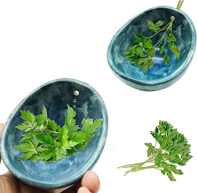 Herb Stripper, Herb Chopper, Herb Stripper Bowl, Kitchen Herb Stripping Tool for Kale, Small Pottery Herb Stripper Ceramic Bowl, Suitable for Peeling off the Leafy Assembly (Blue Glaze) - Bloomnest