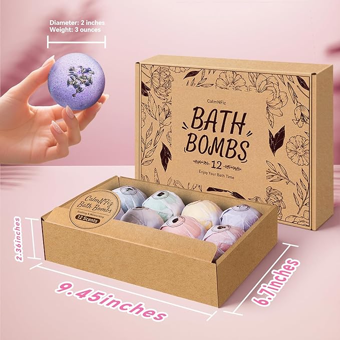 Bath Bombs for Women, 12 PCS Bath Set, Natural Bubble Bathbombs with Shea Butter, Dry Skin Moisturizing, Present for Christmas, Birthday, Valentine’s Day for Mom, Wife, Her, Girls - Bloomnest