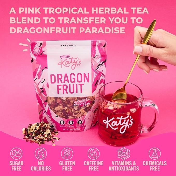 Katy’s Dragonfruit Loose Leaf Tea | Hydrating & Fruity Herbal Tea | Hibiscus, Dragonfruit & Pineapple | Caffeine-Free Fruit Tea | 30+ Cups | Hot or Iced | Antioxidant-Rich | Woman-Owned | 3oz Pouch - Bloomnest