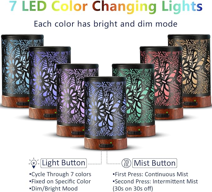 Essential Oil Diffuser Aromatherapy Diffuser - Metal Aroma Diffuser for Home 150ml Ultrasonic Cool Mist Diffuser with 7 Colors Light Auto Shut-Off Protection for Home Office Decor & Gift (Dragonfly) - Bloomnest