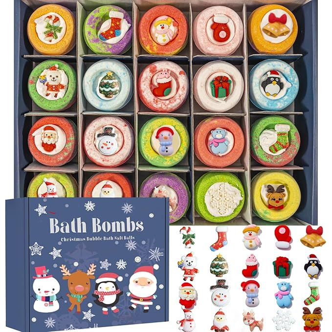 20 Pack Christmas Bubble Bath Bombs，Bath Bombs for Kidswith Christmas Squishy Surprise Inside Kids Girls Boys Women Christmas Stocking Stuffers Gifts - Bloomnest