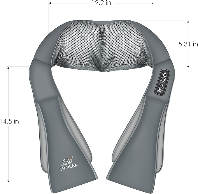 Snailax Shiatsu Neck and Shoulder Massager - Back Massager with Heat, Deep Kneading Electric Massage Pillow for Neck, Back, Shoulder,Foot Body (Grey)