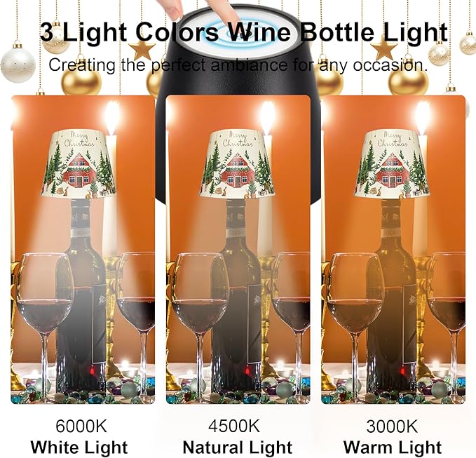 Wireless Bottle Lamp-Christmas Wine Bottle Lights with Touch Dimming,3 Color Temperatures Table Lamps, Rechargeable LED Lamp Shade for Home, Bar, Restaurants and Outdoor Use - Bloomnest
