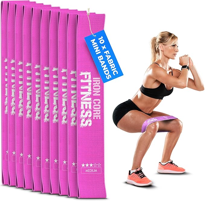 Fabric Mini Resistance Bands Sets for Trainers, Bootcamp, Gym for Men and Women in Fun Colors - Ebook, Videos and Workout Chart Included by Iron Core Fitness - Bloomnest
