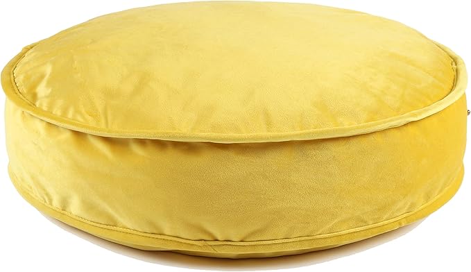 Round Floor Pillow Cover Velvet Throw Seating Pouf Yoga Meditation Cushion Plush Case Reading Room Decor Cover Only (19.7IN, Yellow)