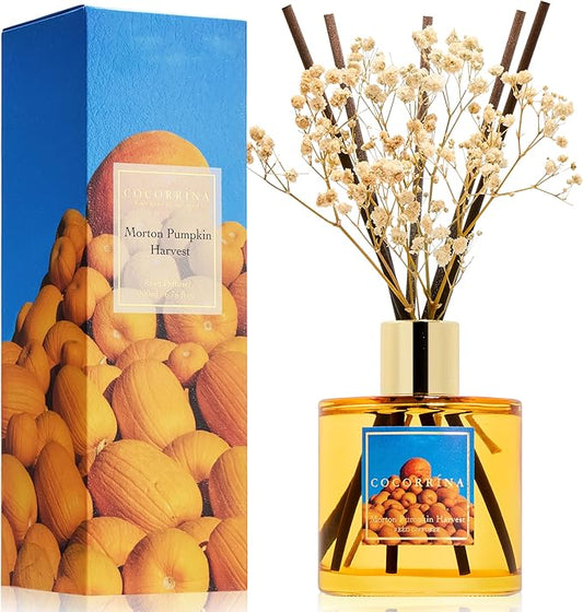 COCORRÍNA Reed Diffuser - Morton Pumpkin Harvest Reed Diffuser Set with 8 Sticks & Preserved Baby's Breath, Reed Diffuser for Home Bathroom Shelf Decor - Bloomnest
